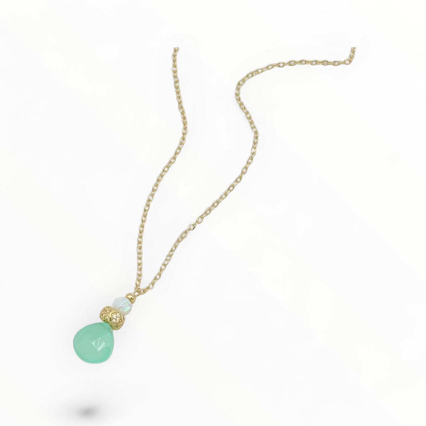 Chalcedony Drop Necklace with Opal & Gold Crusted Bead