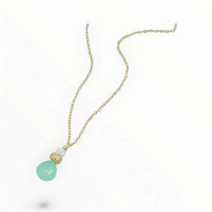 Chalcedony Drop Necklace with Opal & Gold Crusted Bead