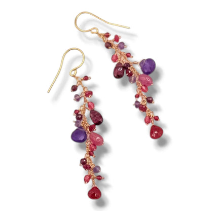 Jewel Tone Cluster Drop Earrings 14 k gf