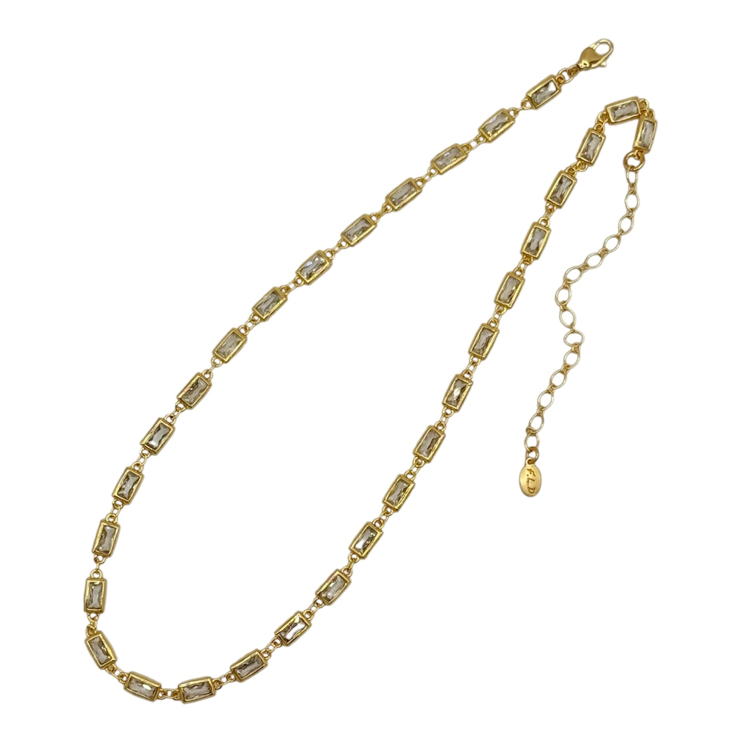 Gold Zircon Rectangle Chain Necklace
