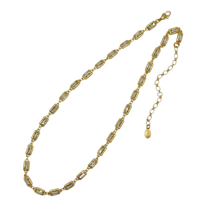 Gold Zircon Rectangle Chain Necklace