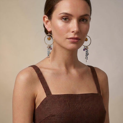 One-of-a-Kind Multi Gemstone Hoop Earrings