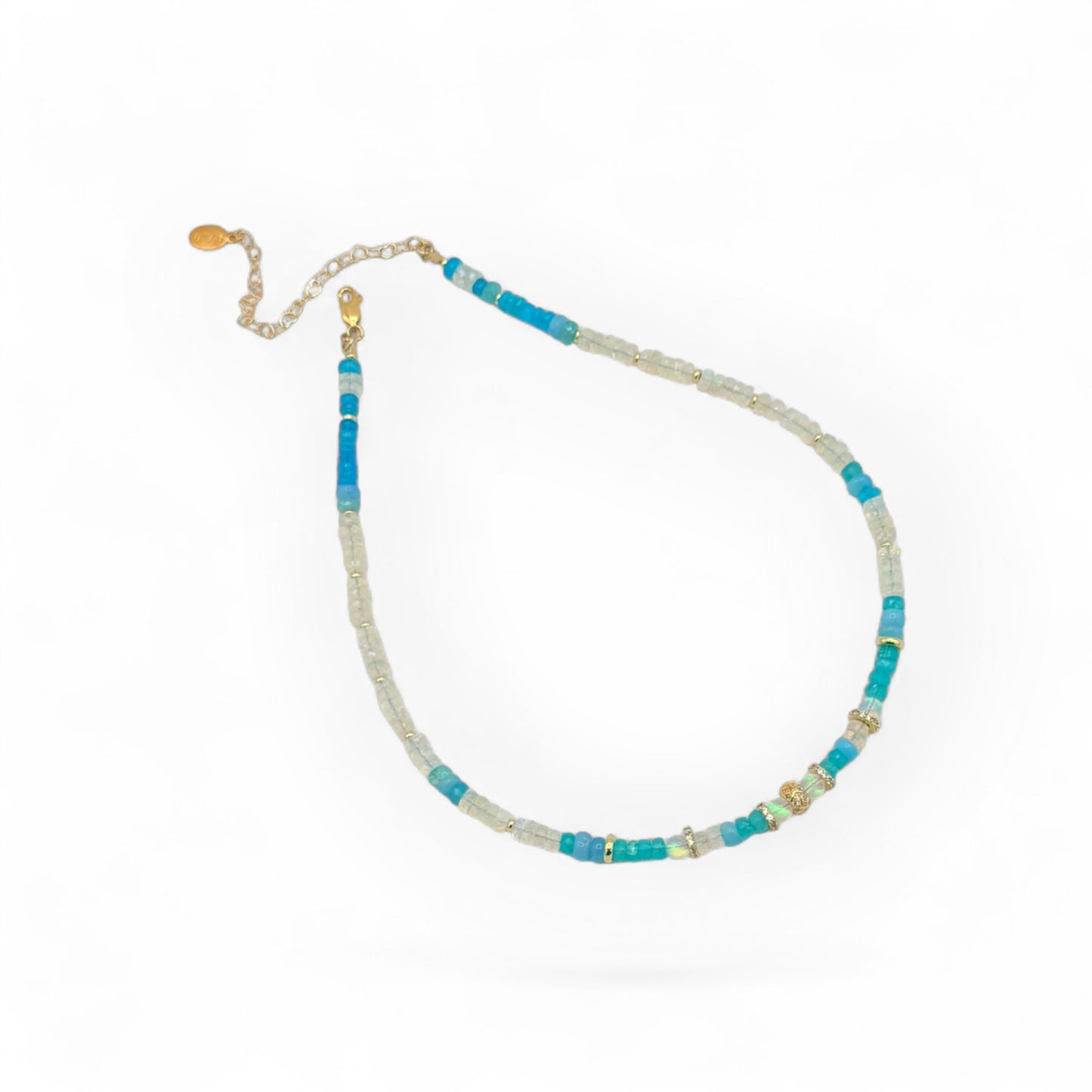 Multi-Shade Opal Beaded Necklace with Gold Accents