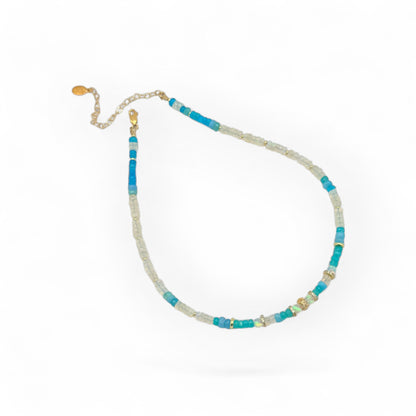 Multi-Shade Opal Beaded Necklace with Gold Accents