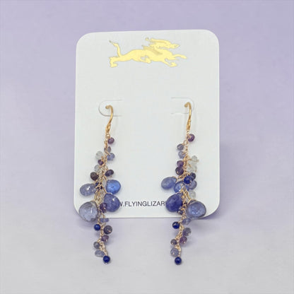 Tanzanite, Iolite & Lapis Cluster Earrings