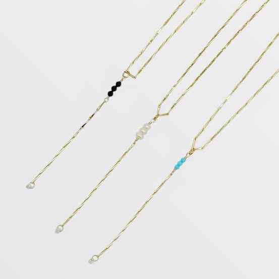 Delicate Gold Icicle Lariat Necklace with Tiny Gemstone Accents