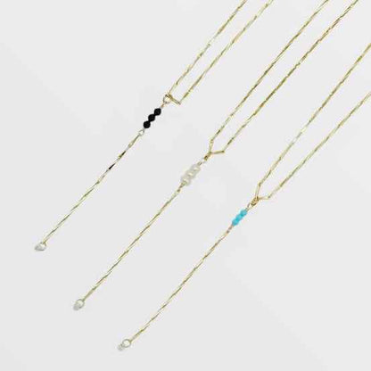 Delicate Gold Icicle Lariat Necklace with Tiny Gemstone Accents