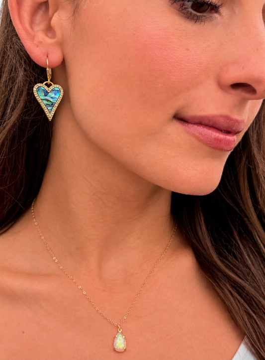 Abalone & Mother of Pearl Heart Earrings – 14K Gold-Filled Leverbacks