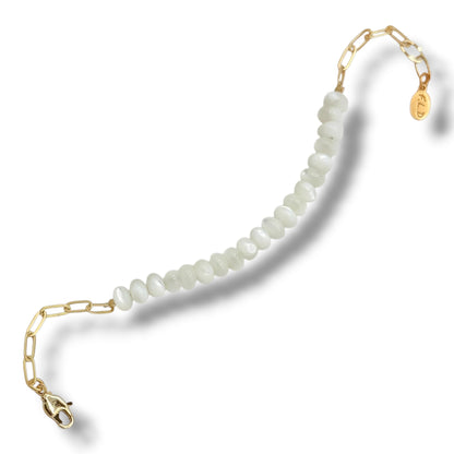 Delicate Gemstone & Gold Chain Bracelets – Mother of Pearl or Mixed Jade