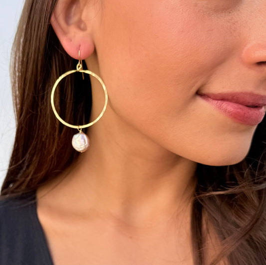 Blush Pink Baroque Pearl Hoops