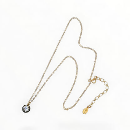 Vintage Black Prong Zircon Necklace – Delicate Gold Pendant
