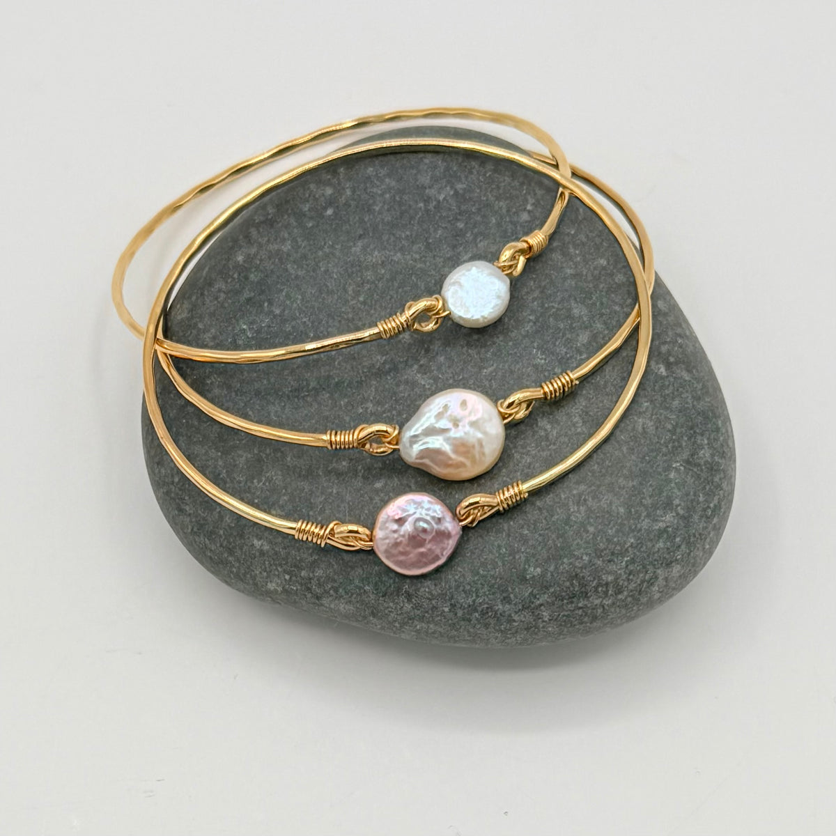 Purple/Pink , Blush and White Baroque Pearl Bangles – 18K Gold Vermeil | Artisan Pearl Bracelet