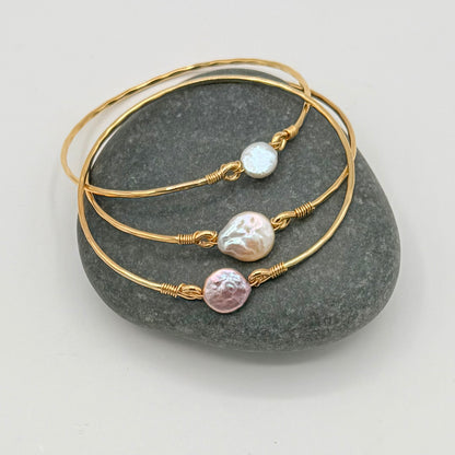 Purple/Pink , Blush and White Baroque Pearl Bangles – 18K Gold Vermeil | Artisan Pearl Bracelet