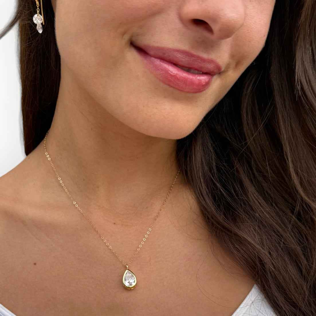 Pear Zircon Necklace with 14k Gold Fill Chain