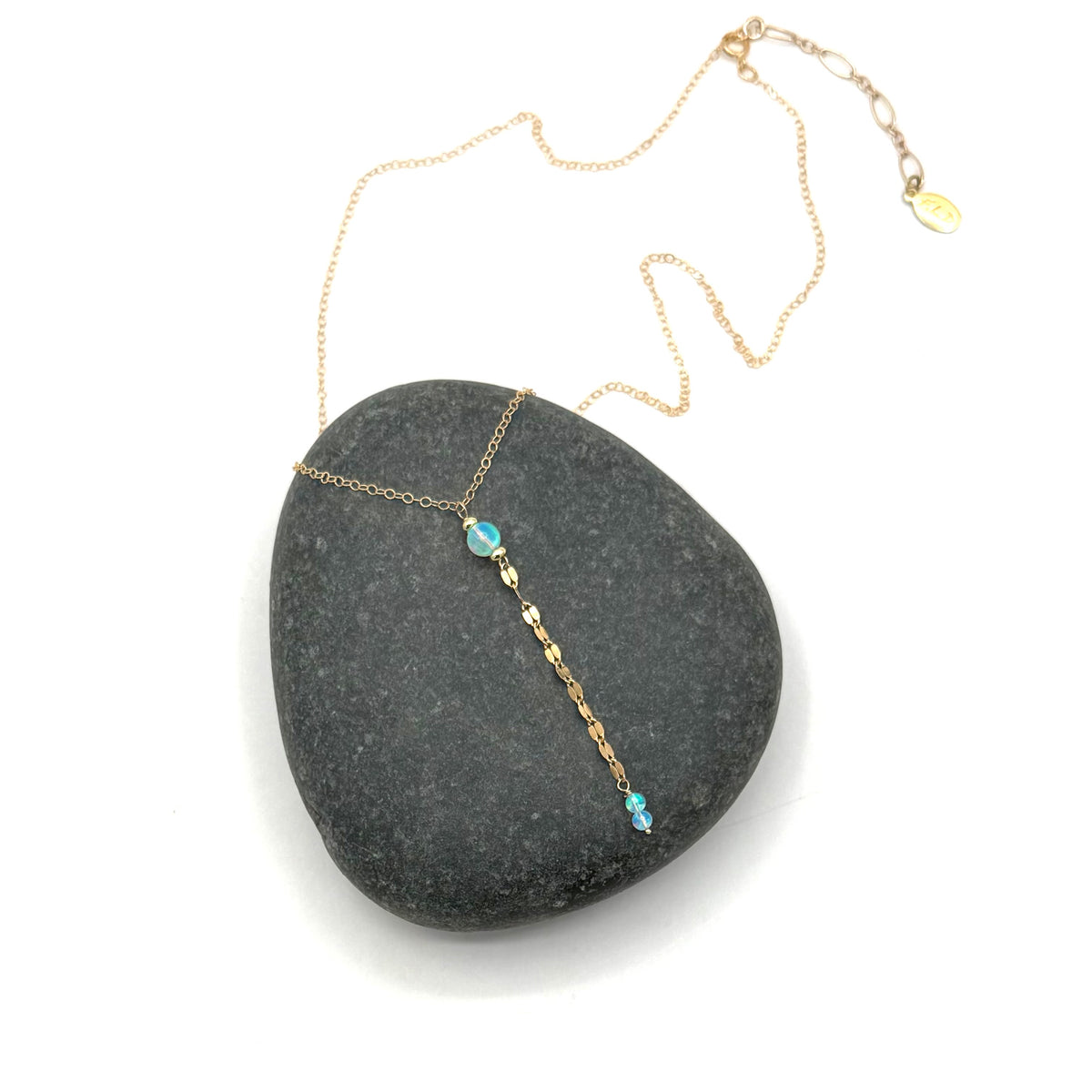 Coastal Chic Dapped Chain Lariat Necklace Collection – Jelly Opal, Baroque Pearl & Hammered Gold