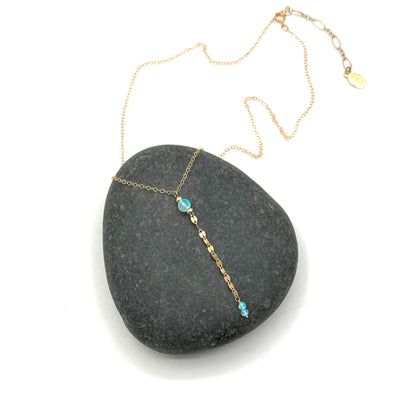 Coastal Chic Dapped Chain Lariat Necklace Collection – Jelly Opal, Baroque Pearl & Hammered Gold