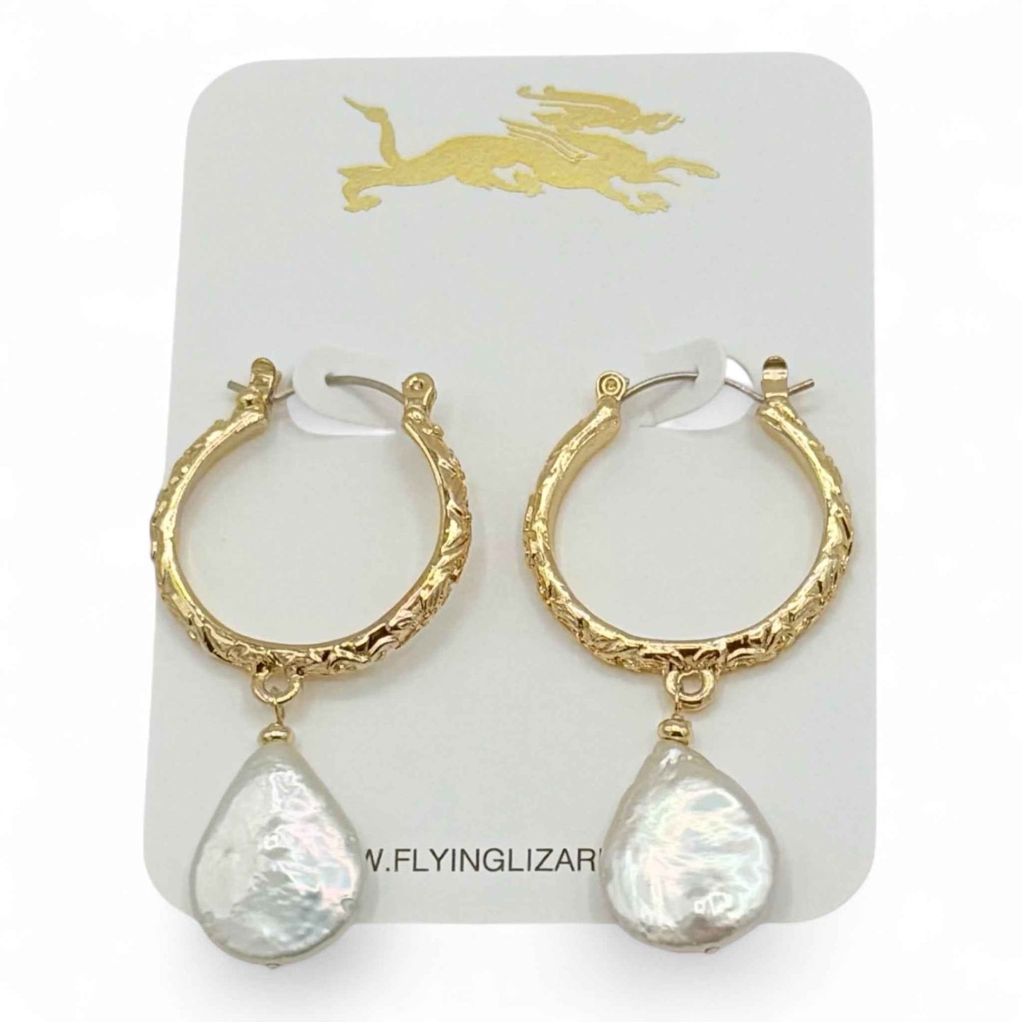 Floral Handmade Gold Hoop Earrings with Pearl or Aqua Drops