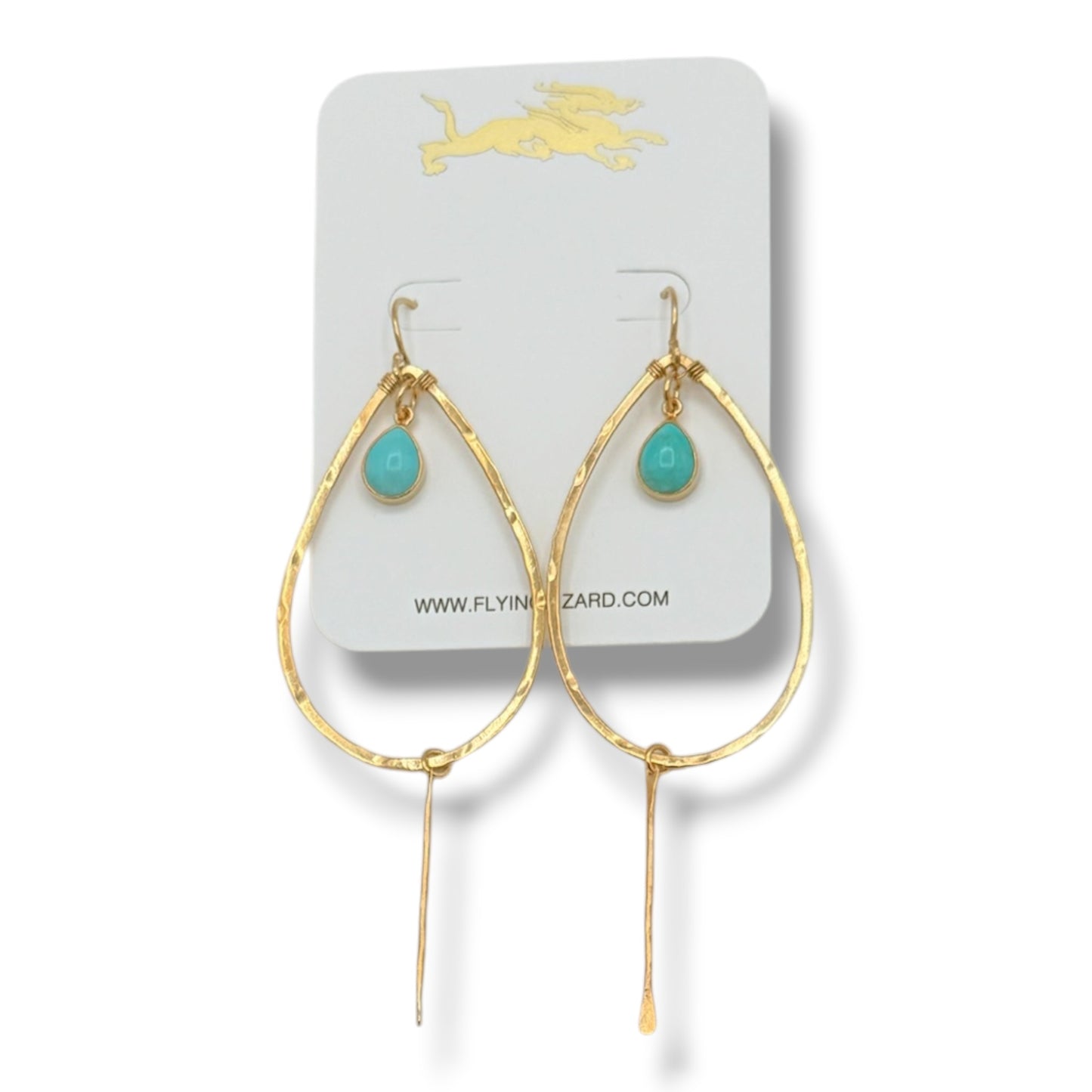 Hammered Gold Teardrop Earrings – Pearl or Turquoise