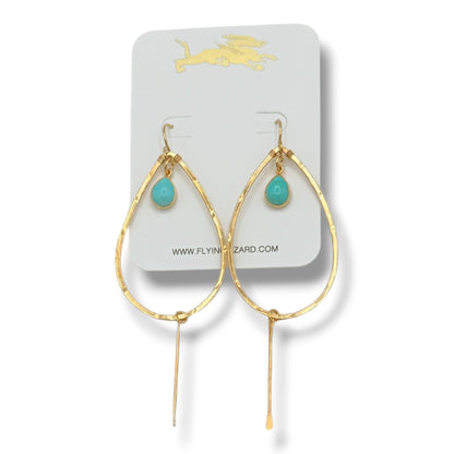 Hammered Gold Teardrop Earrings – Pearl or Turquoise
