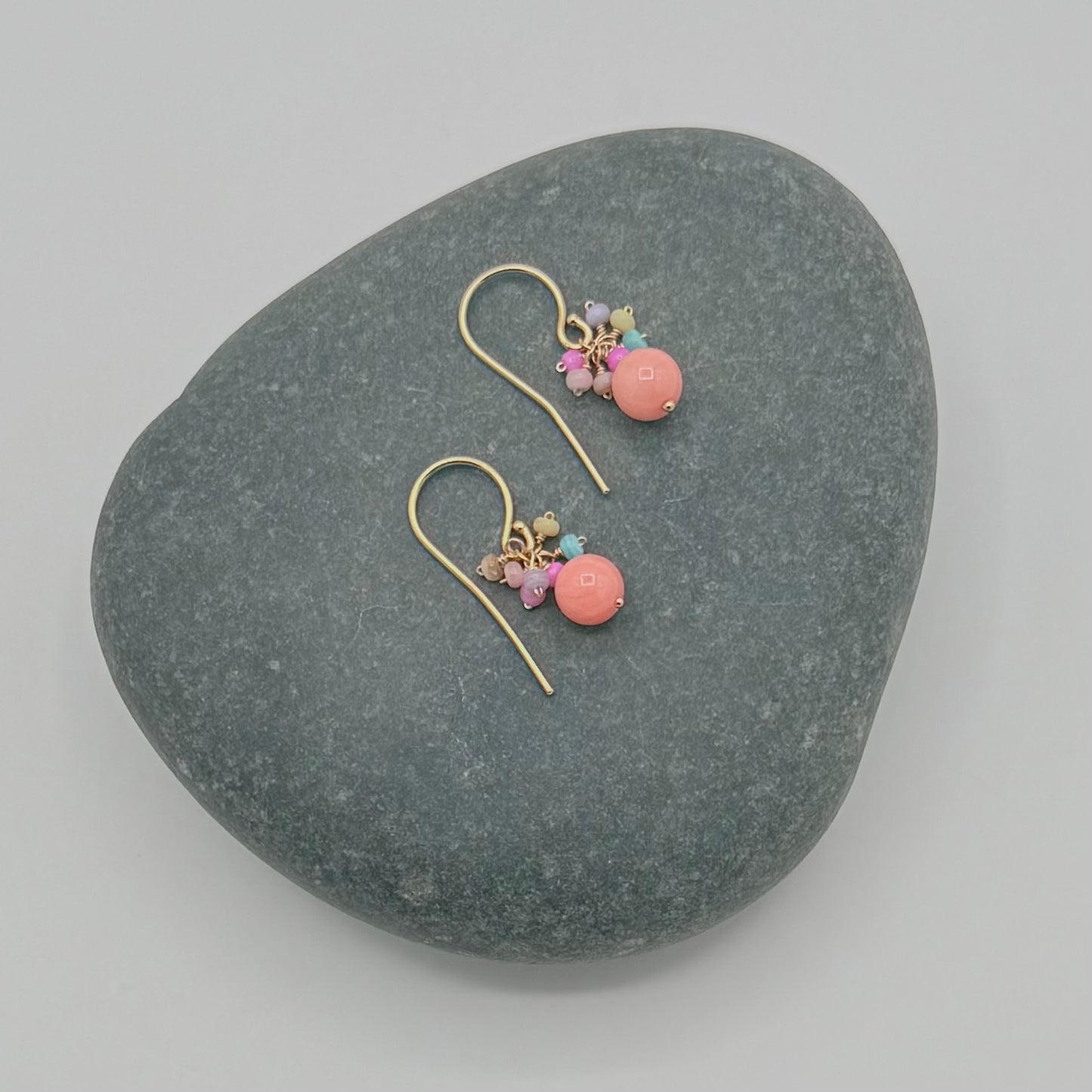 Coral Pink Rainbow Cluster Earrings