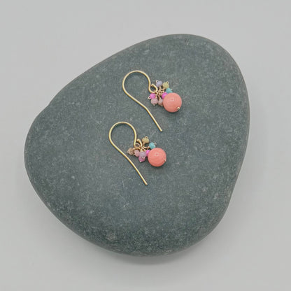 Coral Pink Rainbow Cluster Earrings