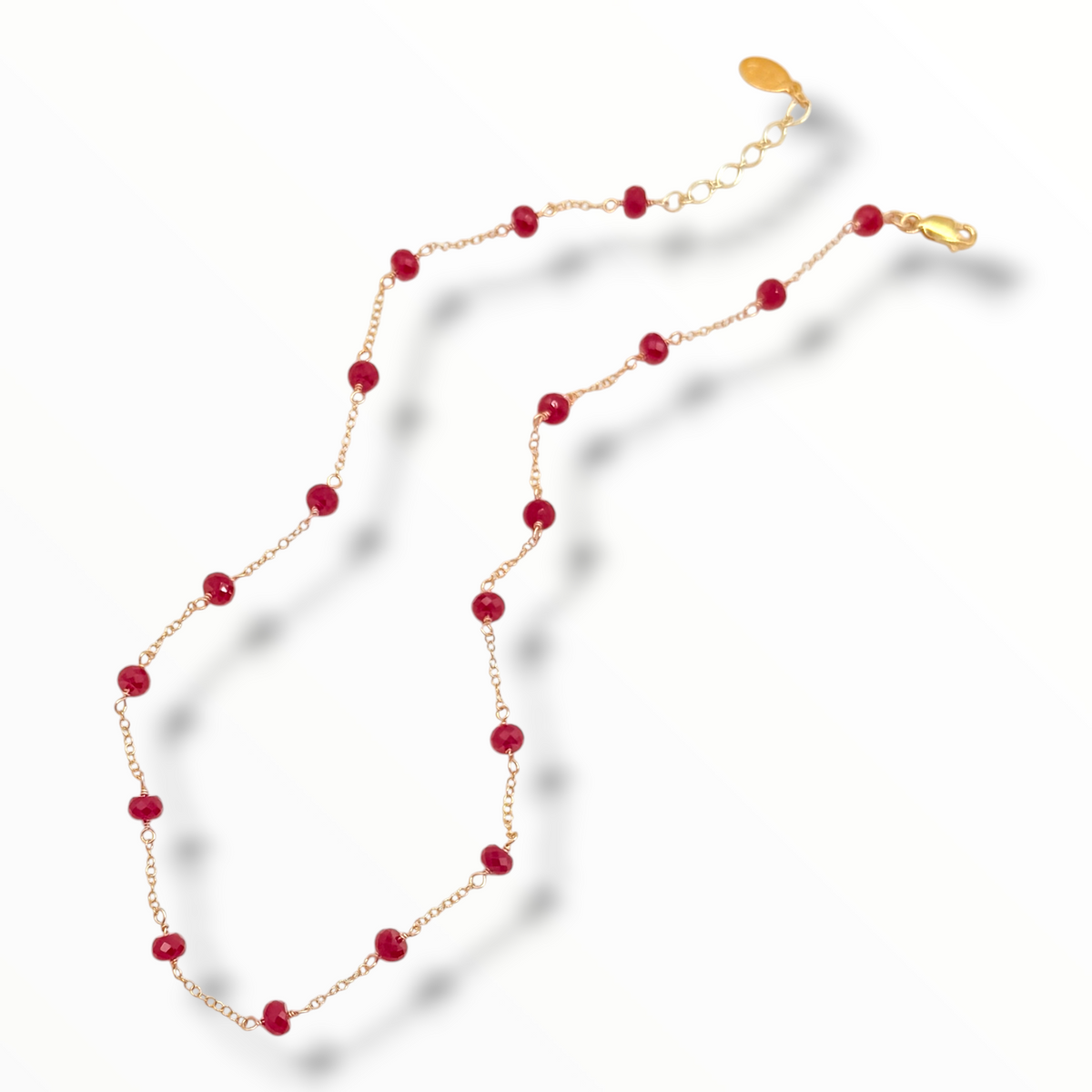 Gemstone Station Chain Necklace – Ruby, Blue Opal, Jelly Opal, Pearl & Black Spinel | 14K Gold Filled