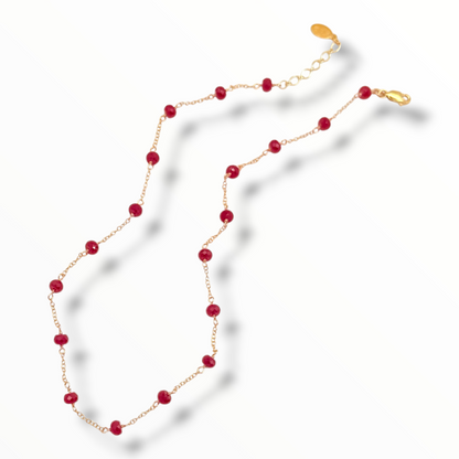 Gemstone Station Chain Necklace – Ruby, Blue Opal, Jelly Opal, Pearl & Black Spinel | 14K Gold Filled