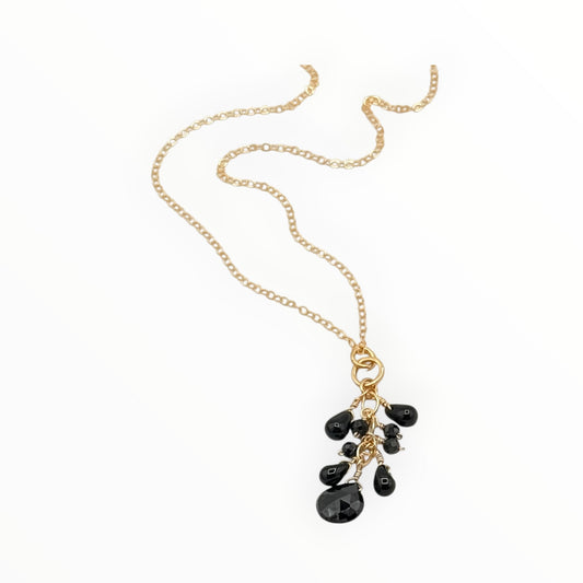Black Spinel Cluster Necklace – 14K Gold Filled by Flying Lizard Design
