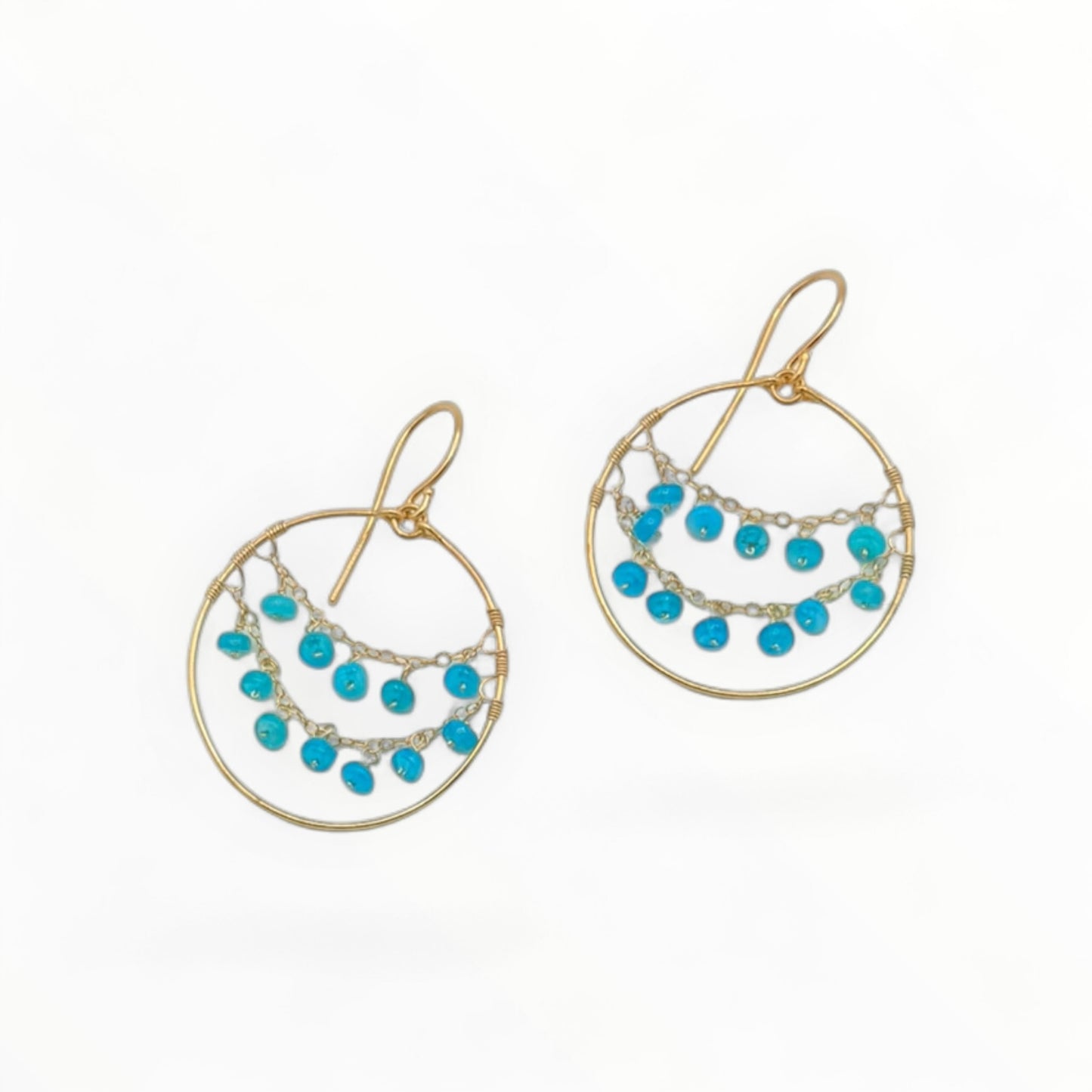 Blue Opal Draped Gold Hoops