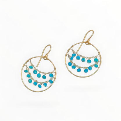 Blue Opal Draped Gold Hoops