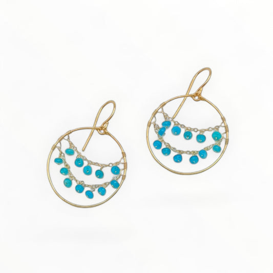 Blue Opal Draped Gold Hoops
