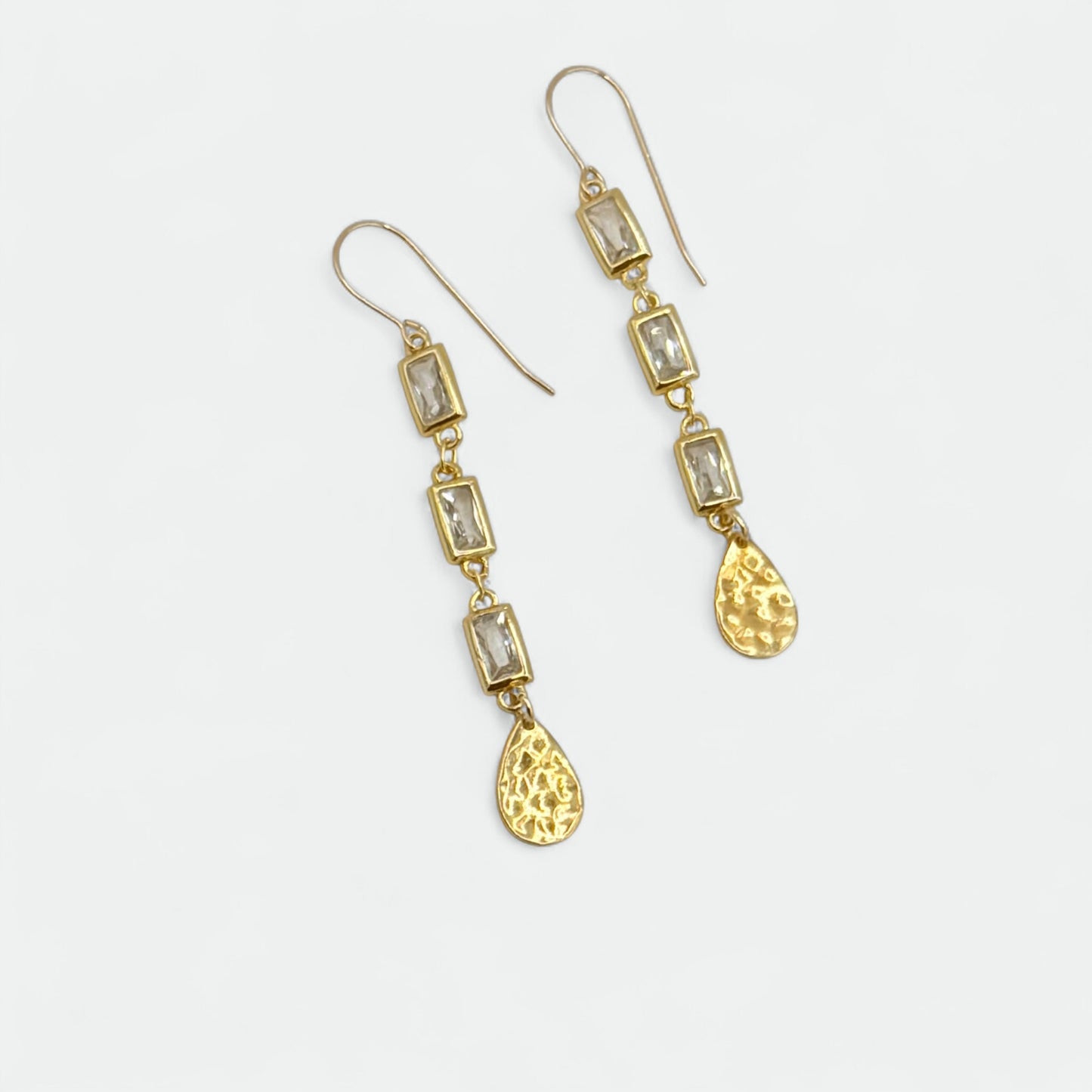 Gold Zircon Baguette Drop Earrings | Flying Lizard Design