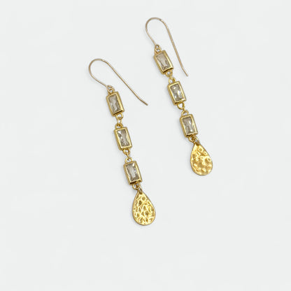 Gold Zircon Baguette Drop Earrings | Flying Lizard Design