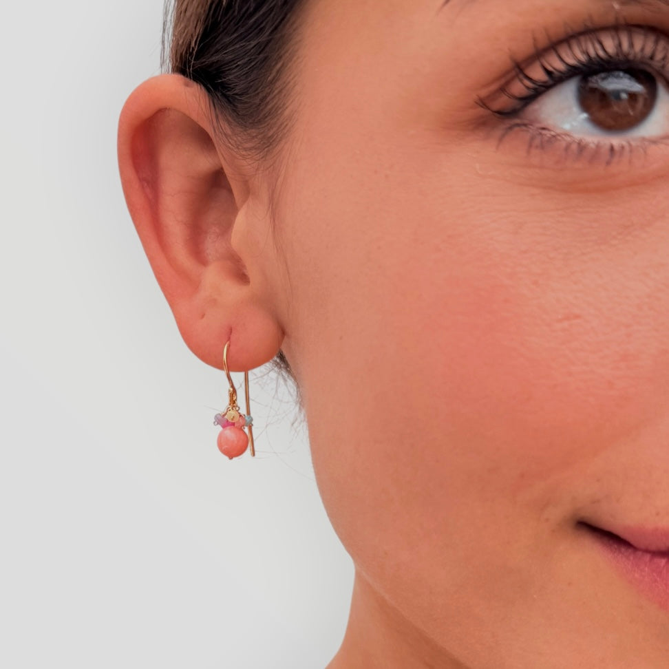 Coral Pink Rainbow Cluster Earrings
