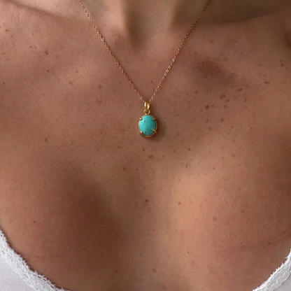 Turquoise Prong-Set Necklace – Oval or Slender Gold Pendant