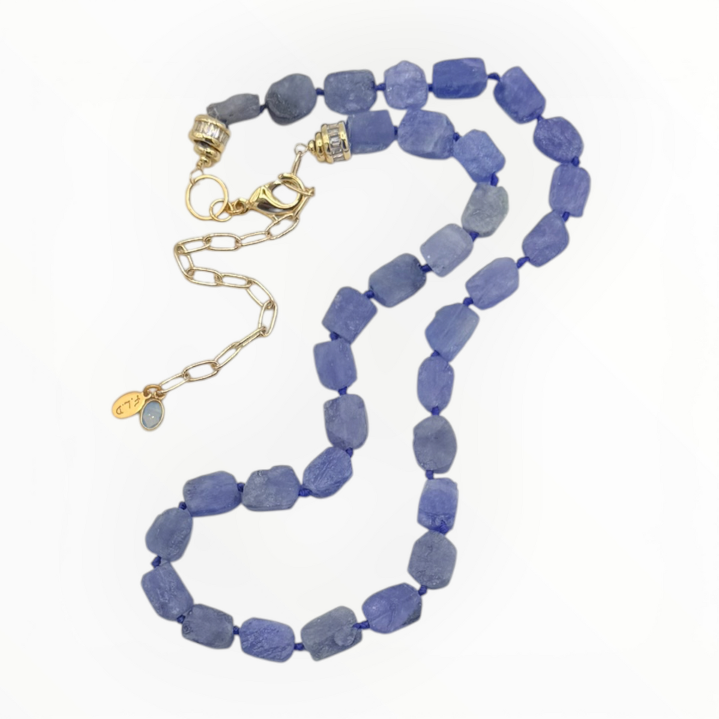 Natural Aquamarine or Tanzanite Double Silk Knotted Gemstone Necklace