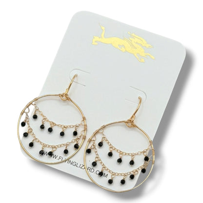 Delicate Gem or Pearl  Draped Gold Hoops