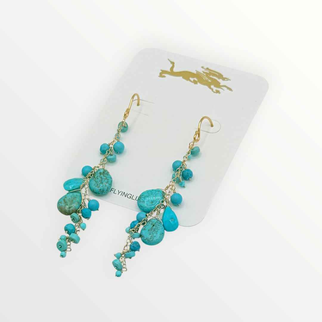 Turquoise Gold Cluster Earrings
