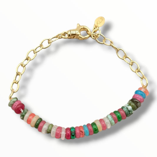 Delicate Gemstone & Gold Chain Bracelets – Mother of Pearl or Mixed Jade