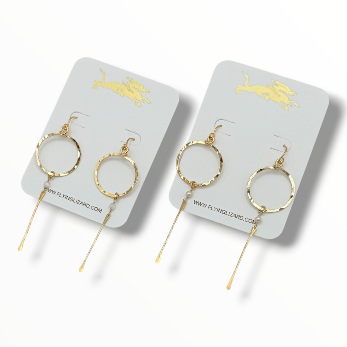 Mini Hammered Hoop & Stick Drop Earrings – Pearl or Opal