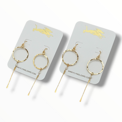 Mini Hammered Hoop & Stick Drop Earrings – Pearl or Opal