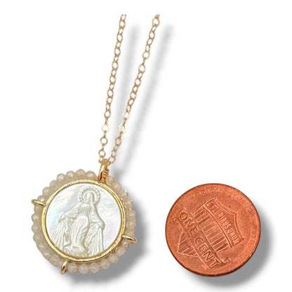 Round Halo Blessed Mother of Pearl Necklace