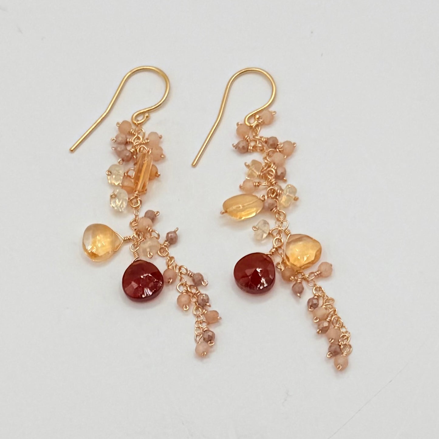 Opal, Citrine & Caramel Garnet Cluster Earrings