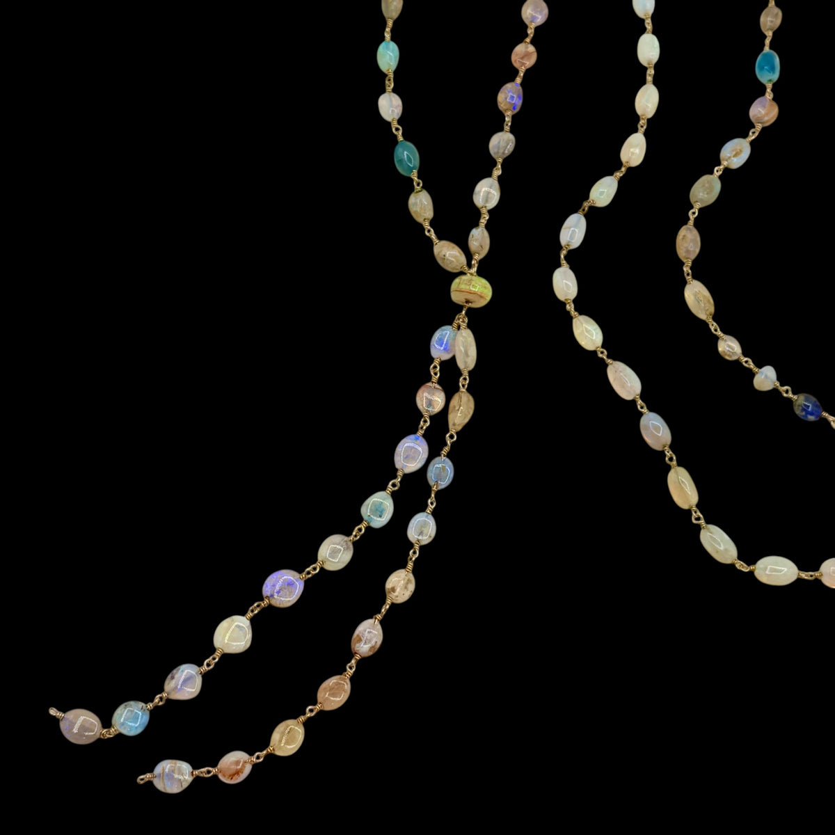 Rare Australian Opal Pebble 36” Lariat Necklace