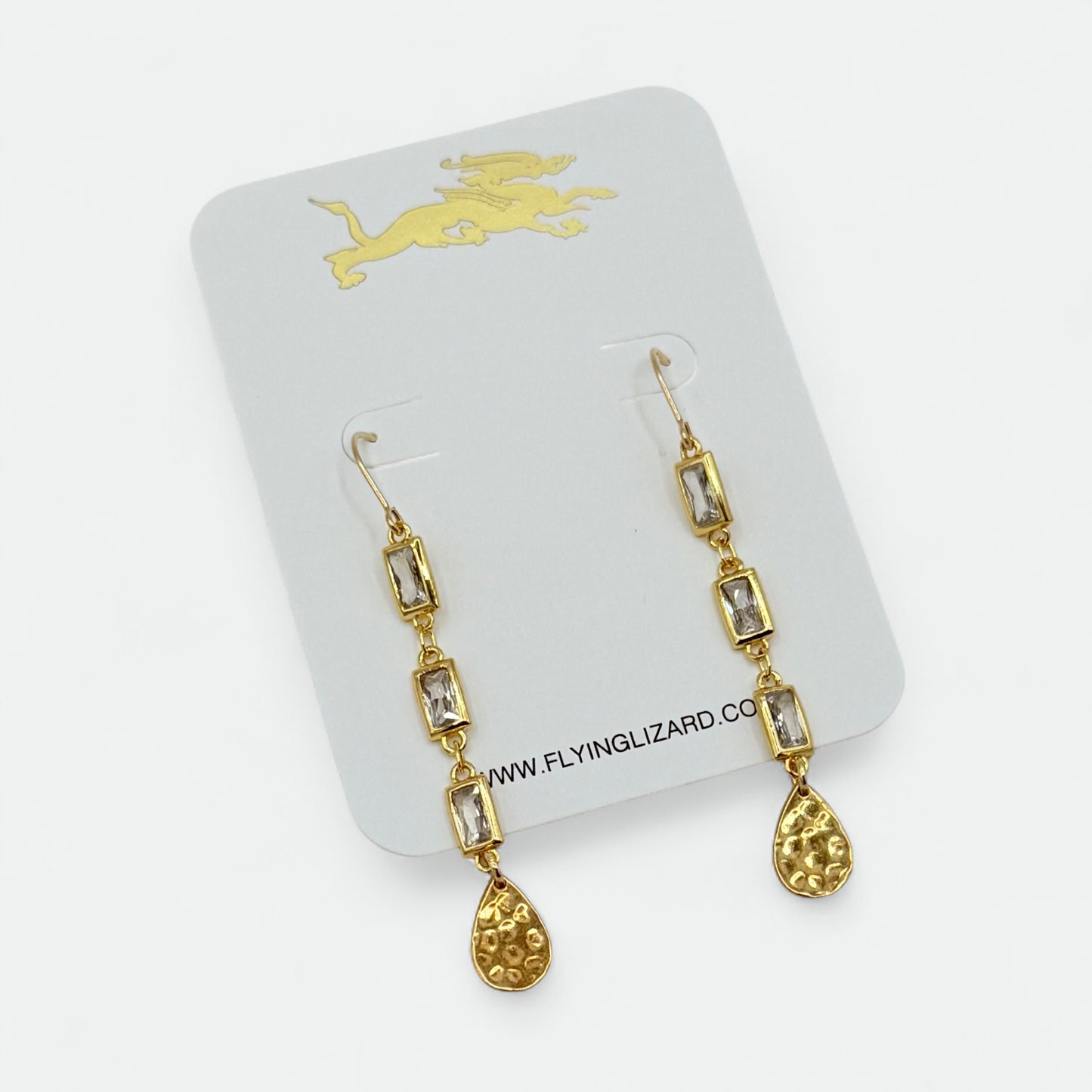 Gold Zircon Baguette Drop Earrings | Flying Lizard Design