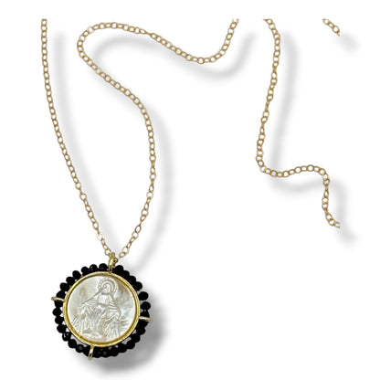 Round Halo Blessed Mother of Pearl Necklace