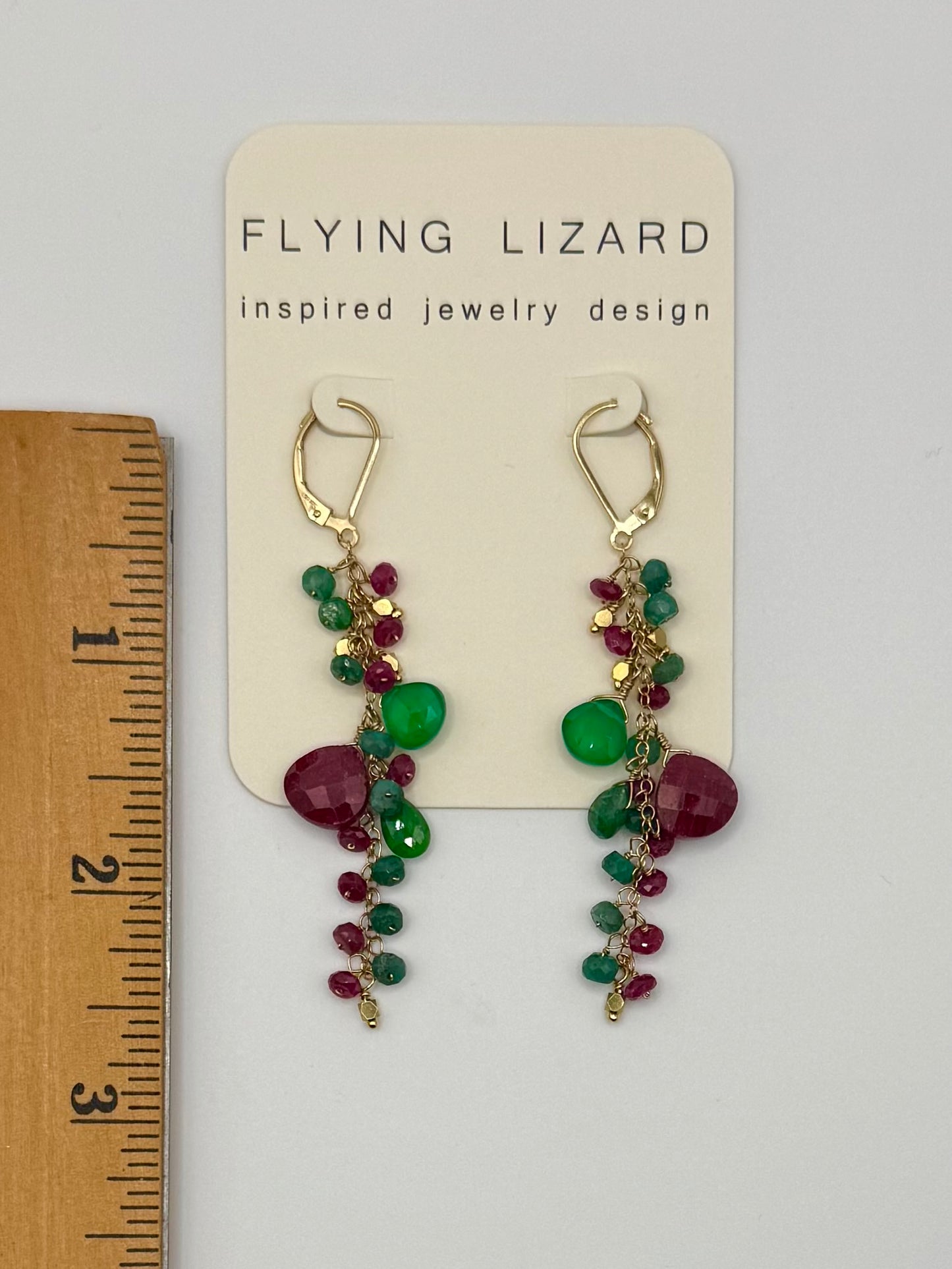 Red Green & Gold Cluster Earrings