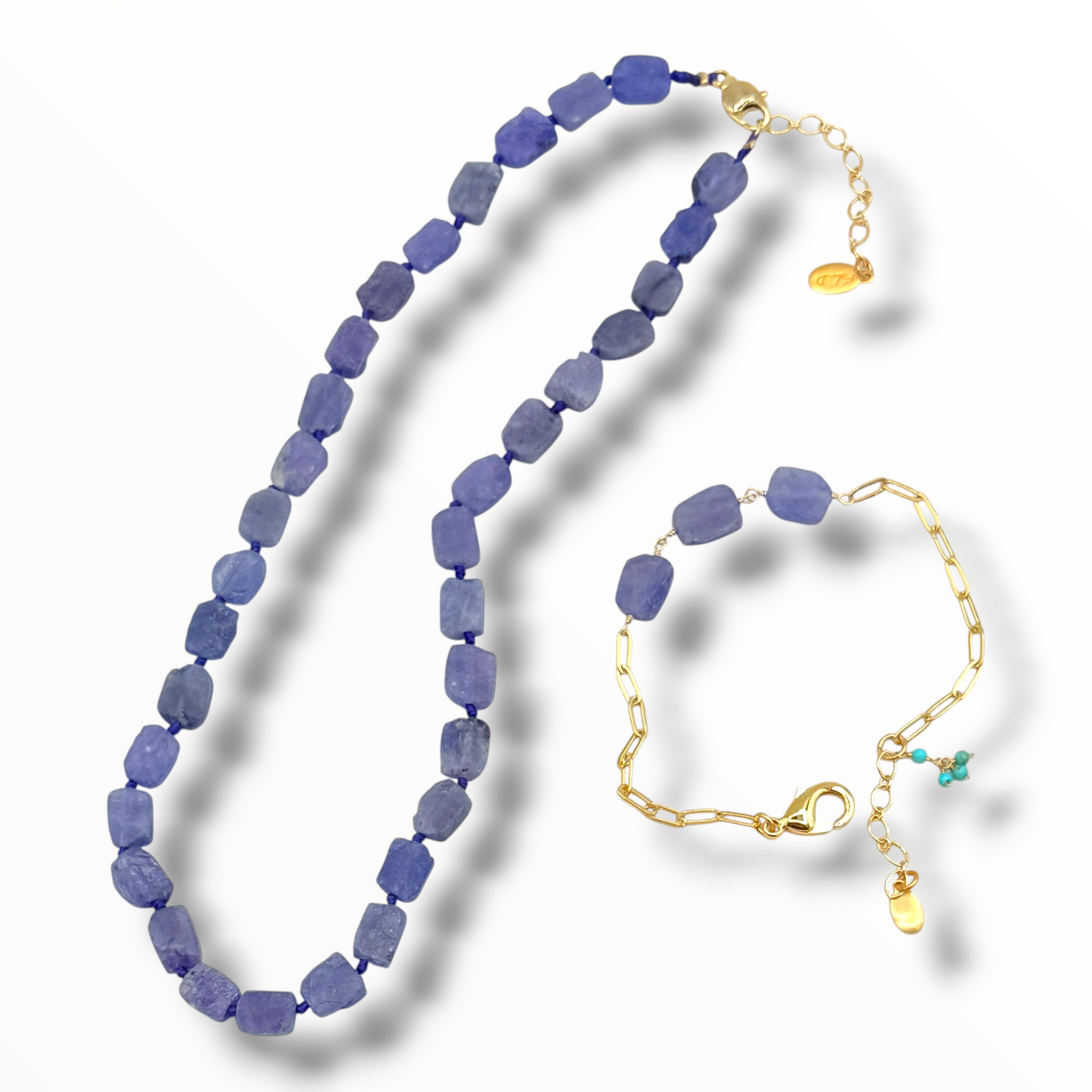 Rock Paper Scissors Raw Gemstone Necklace – Double-Knotted Silk | Tanzanite, Pink Tourmaline, Rose Quartz & Aquamarine