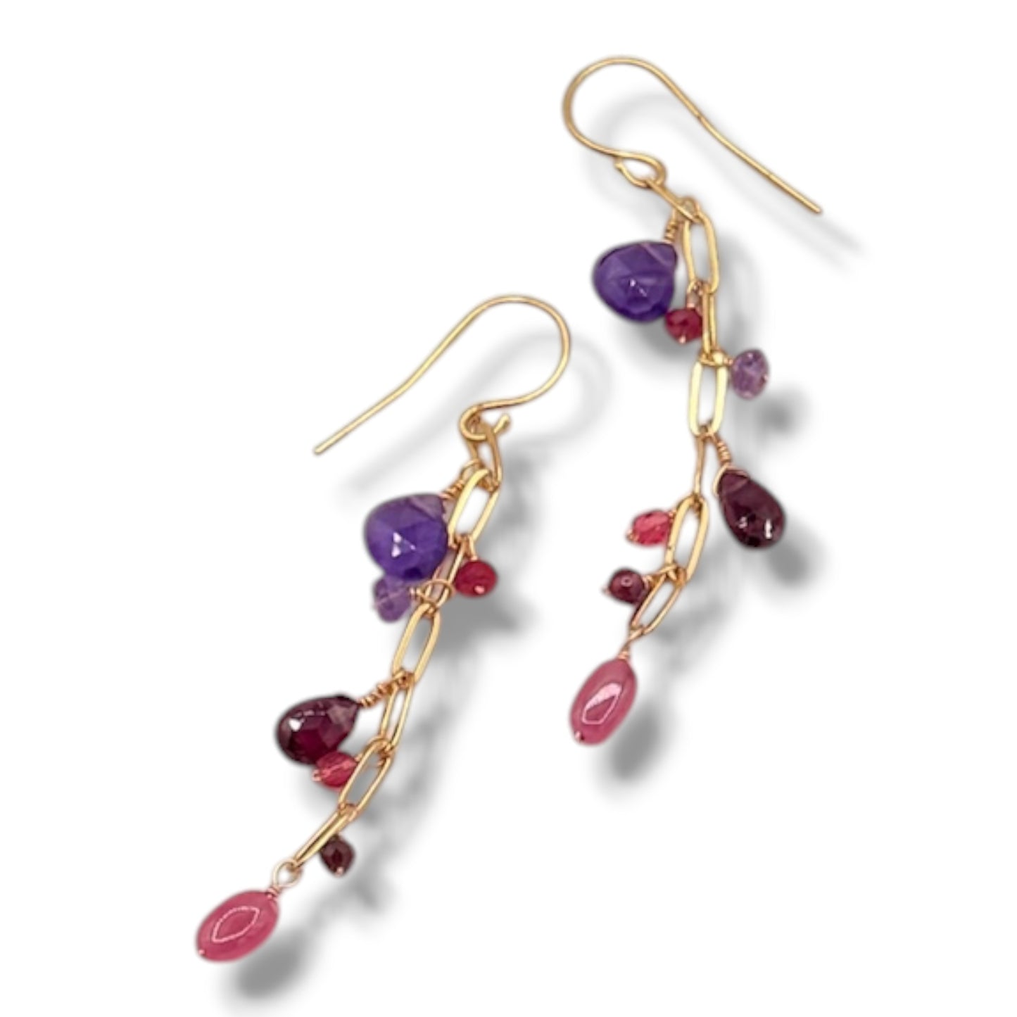 Gemstone Cascade Paperclip Earrings