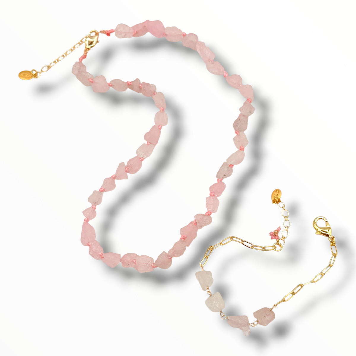 Rock Paper Scissors Raw Gemstone Necklace – Double-Knotted Silk | Tanzanite, Pink Tourmaline, Rose Quartz & Aquamarine